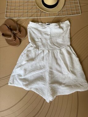 Love White Textured Strapless Romper